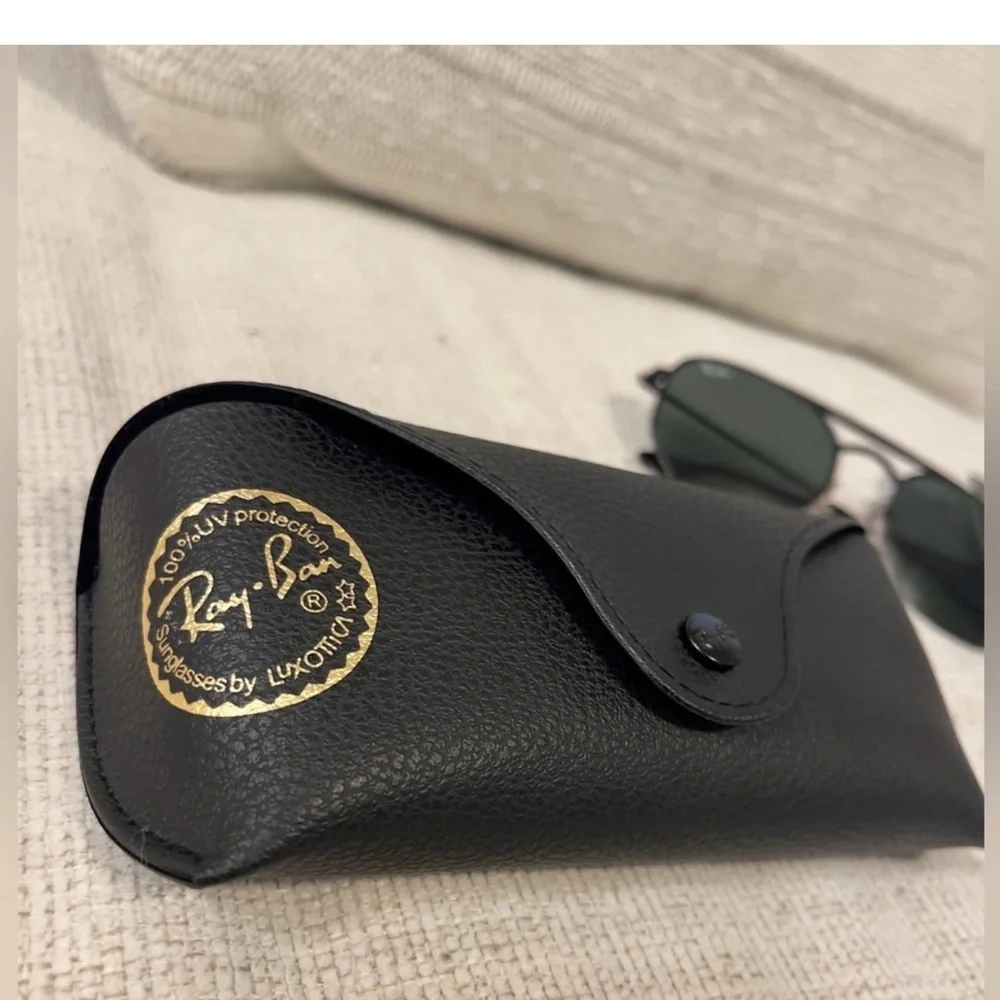 Ray-Ban Black Frame Sunglasses with Dark Green Lenses